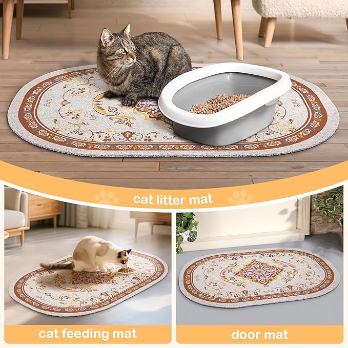 Bienbee Cat Litter Mat, 40" x 30" Jumbo Size Litter Box Mat Rug with Non-Slip Bottom, Easy to Clean Cat Supplies Accessories Essentials for Indoor Kitty Kitten Floor,Brown XL