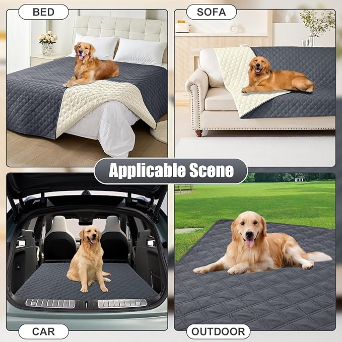 Smiry Waterproof Dog Bed Cover Pet Blanket, Soft Washable Dog Blanket for Furniture Bed Couch Sofa Reversible, Checkered (30"x70", Dark Grey/Beige)