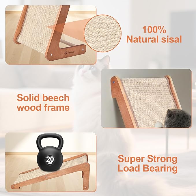 Extra-Larger Cat Scratching Post - Beechwood Base, 28.5" Natural Sisal Woven Cat Scratch Pad, Durable Cat Scratcher, Furniture Protector for Cats' Clawing and Play