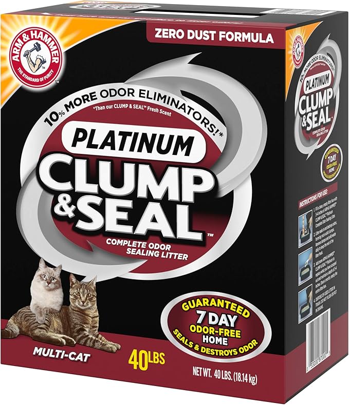 ARM & HAMMER Clump & Seal Platinum Clumping Cat Litter Odor Control, Multi-Cat, 14-Day Odor Control, Online Exclusive Formula, 40 Lbs