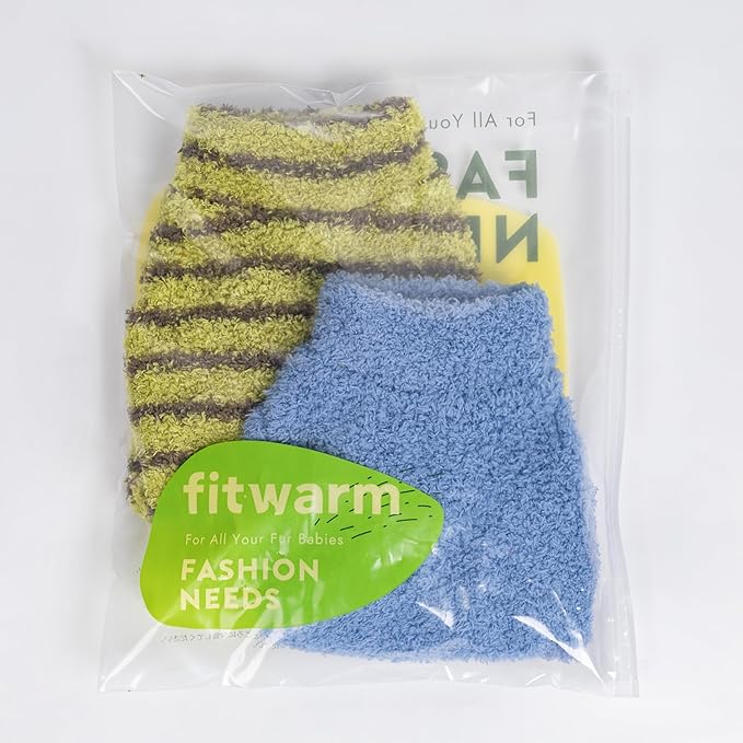 Fitwarm 2 Pack Striped Fleece Dog Sweater, Warm Winter Clothes for Small Dogs Boy Girl, Fuzzy Pet Outfit, Sky Blue, Olive Green, Small