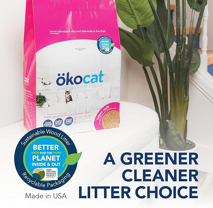 ökocat Super Soft Wood Clumping Cat Litter, Unscented, 15.8 pounds - Natural Ingredients, Stops Odor, Clumps Solid, 99% Dust Free, Great for All Cats, Sensitive Paws, Kittens