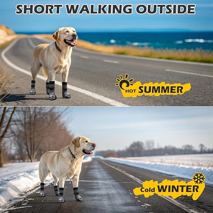 EXPAWLORER Dog Socks for Hot Pavement to Prevent Licking Paws, Non Slip Doggie Grippy Booties Shoes for Hardwood Floors, Boots & Paw Protectors for Small Medium Large Senior Dogs Twists Grey M