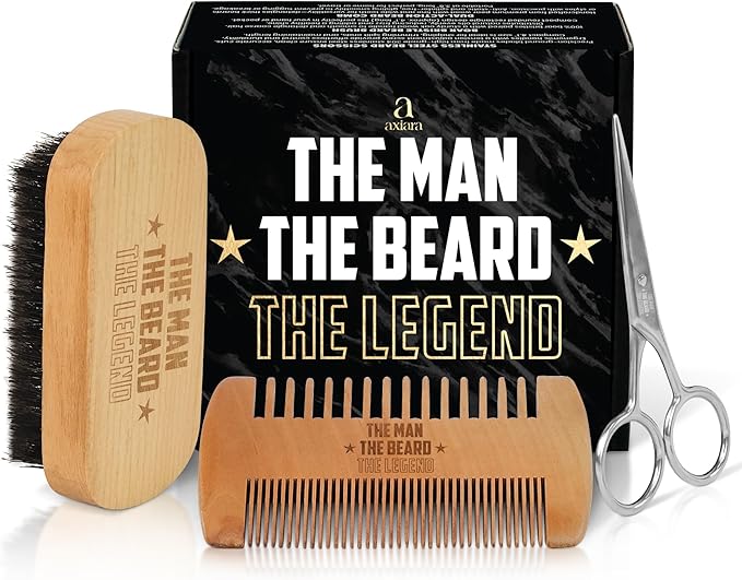Gifts for Men - Beard Kit Grooming and Care with Brush, Comb, Scissors & Storage Bag - Anniversary Retirement Gifts for Men, Husband Birthday Gift Ideas