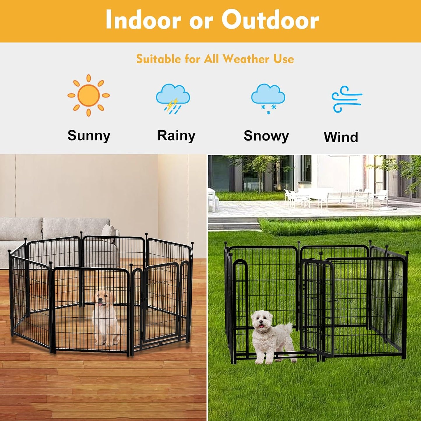 Dog Playpen 24 inch(H) 16 Panels Dog Fence Outdoor for Yard. Metal Dog Pen Heavy Duty Pet Puppy Exercise Pen for Rv Camping Garden Yard, Wide Door Low Threshold Dog Fence Total 31.4 Ft(L)