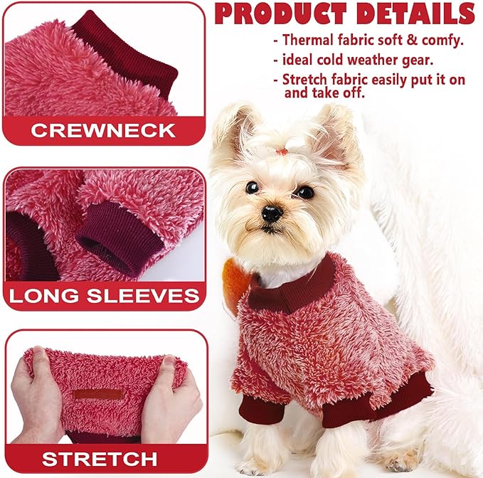 Christmas Dog Sweater - Small Dogs Winter Clothes - Fleece Sweater - XS - Red