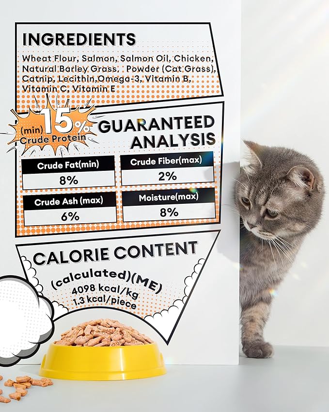 17.63oz Cat Grass Treats for Hairball Control – Natural Salmon & Cat Grass & Catnip Biscuits, Low-Calorie Healthy Snacks for Indoor Cats, Digestive & Dental Care