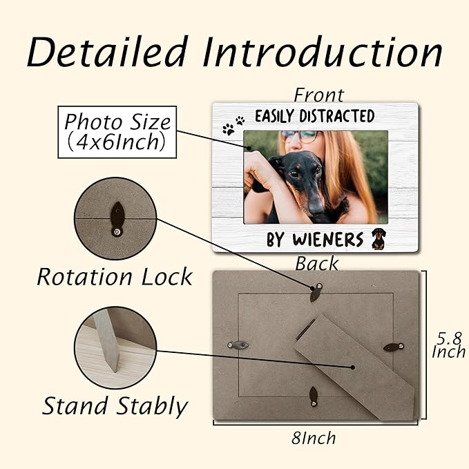 Dachshund Wiener Dog 4x6 Picture Frame, Wiener Dog Gifts, Dachshund Gifts for Women Men Dachshund Lovers Photo Frame, Easily Distracted by Wieners Picture Photo Frames for Desk Decor