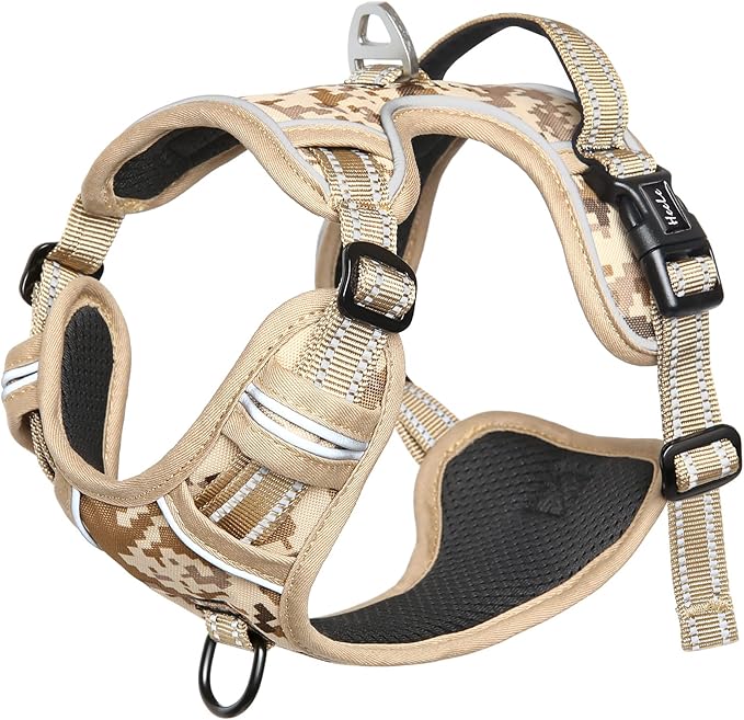 HEELE Dog Harness, No Pull Adjustable Padded Reflective Harness for Small Medium Large Dogs with Handle for Walking Training, Camo Tan, XL
