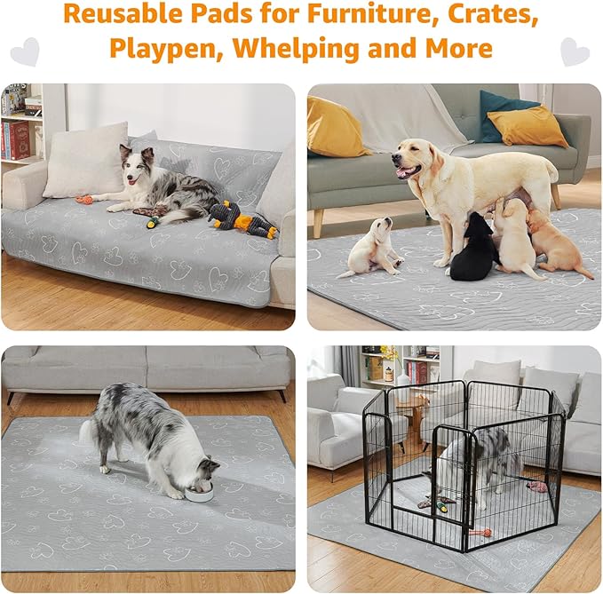 Washable Pee Pads for Dogs Reusable: 2 Pack Waterproof Puppy Pads Absorbent Training Pad - Non-Slip Puppy Whelping Mats for Grate, Floor, Housebreak, Couch 36"x41"