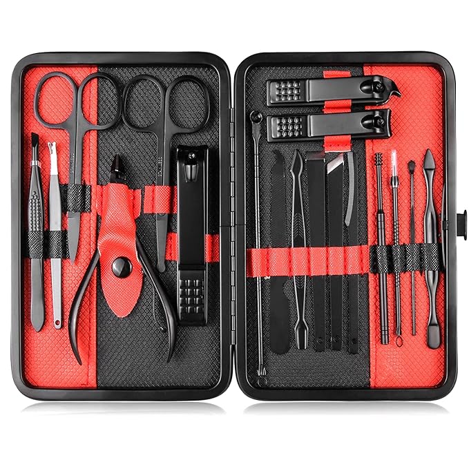 Manicure Set Professional Nail Clippers Kit Pedicure Care Tools- Stainless Steel Women Grooming Kit 18Pcs for Travel or Home (Red)