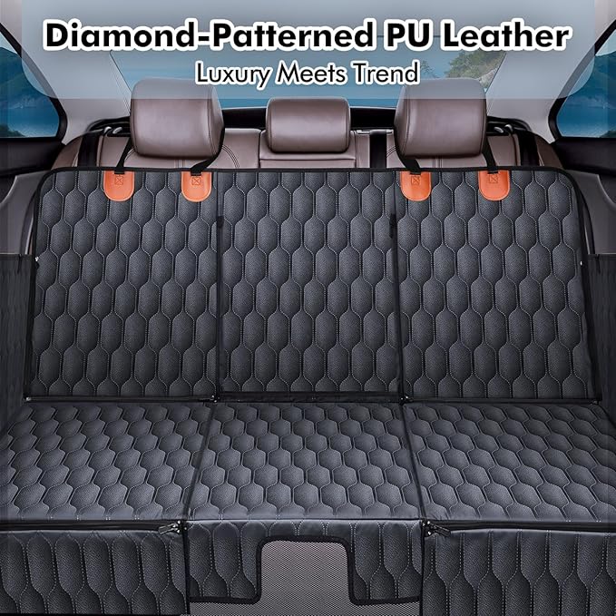 XL 3-in-1 Convertible PU Leather Dog Car Seat Extender & Booster Seat – 400lb Capacity, Waterproof, Hard Bottom, Scratch-Proof Hammock for Cars & SUVs
