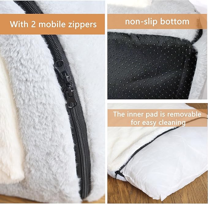 Cat Bed for Indoor Cats,Foldable cat cave,Anti-Slip & Water-Resistant Bottom,cat Houses for Indoor Cats or Small Dogs, Kitten Tent, Rabbit Bed,2 in 1 pet Bed (Grey)