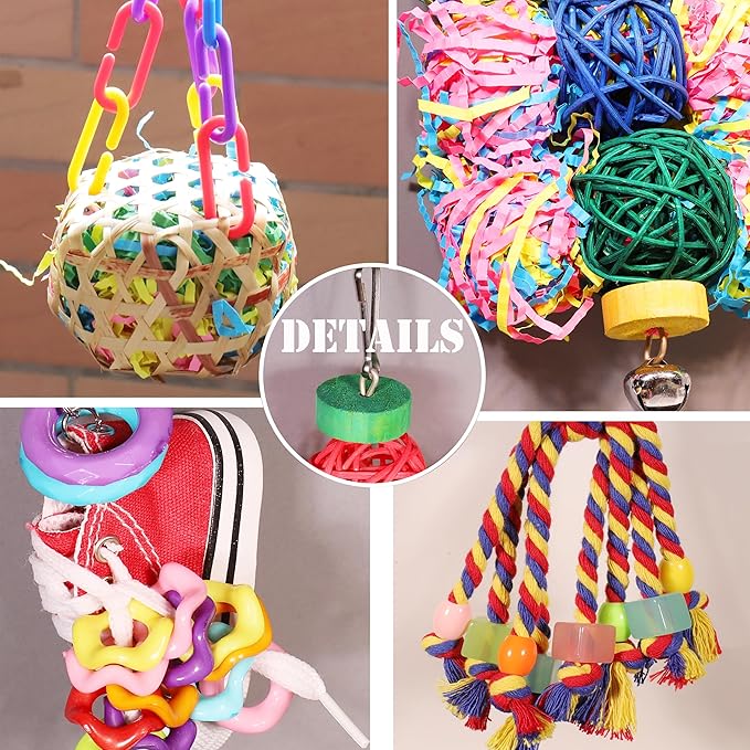 Bird Toys for Parakeet,ESRISE Parrot Conure Chewing Shredding Foraging Toys with Rope Perch, Bird Cage Accessories for Cockatiel Budgies Lovebird