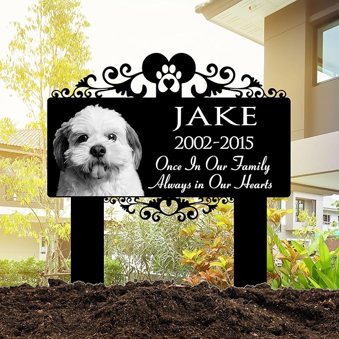 Custom Pet Grave Markers Dog | Simple Custom Pet Headstones for Dogs | Best Rustic Gifts to Remember Your Four-Legged Companions | Personalized Grave Marker with Furry Friends Pictures