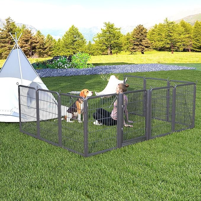Dog Playpen with Low Threshold Gate, 32 inch 24 Panels Dog Fence, Heavy Duty Metal Puppy Exercise Dog Pen, Rust-Resistant Outdoor Pet Fence for Yard RV Camping