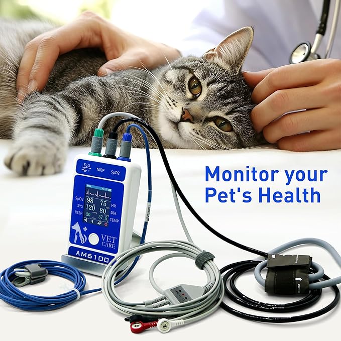 Handheld Veterinary Pulse Oximeter,Rechargeable Dog Blood Pressure Monitor, 6 Parameters Animal Patient Mnitoring Equipment with 2.4" Display and Bluetooth for Pets Cat Home Clinic Use