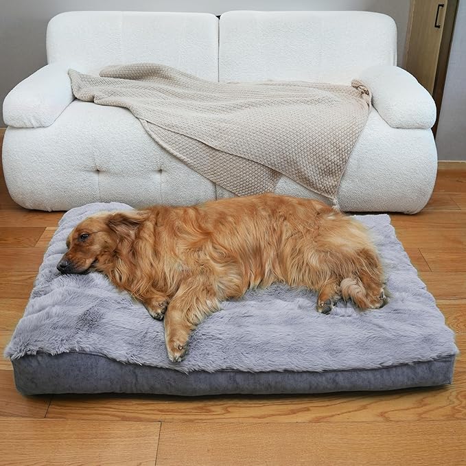 Large Dog Bed with Low-Angle Soft Pillow.Deluxe Dog Bed Fabric Comfortable and Soft.with Non-Slip Bottom, Washable pet Bed Medium for Crate.Color: Grey.