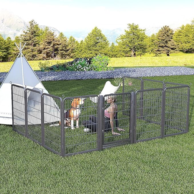 Dog Playpen with Low Threshold Gate, 40 inch 34 Panels Dog Fence, Heavy Duty Metal Exercise Large Dog Pen, Rust-Resistant Outdoor Pet Fence for Yard RV Camping