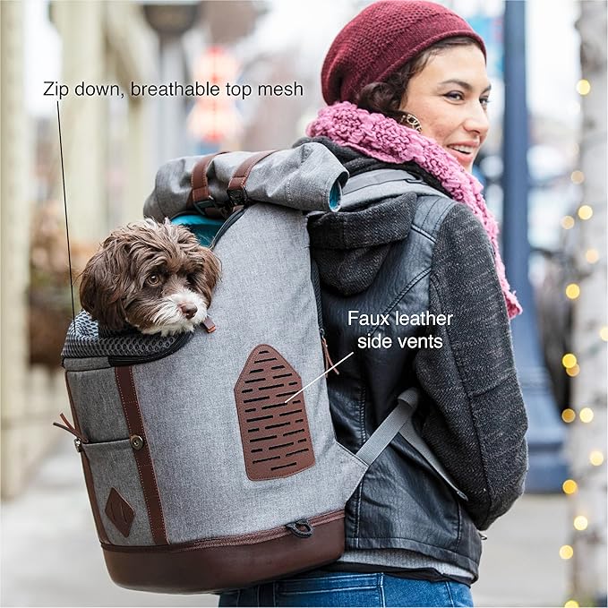 Kurgo Dog Carrier Backpack for Small Pets - Hands-Free Pet Travel Backpack - Armorsole Base - Convertible Backpack to Carrier - Rugged Pet Backpack - Heather Grey