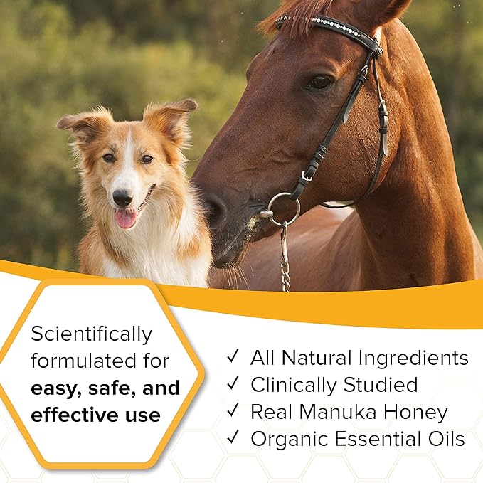 Natural Veterinary Ointment for Wound Care, Manuka Honey, for Dogs, Cats, & Horses, 2 oz. Tube