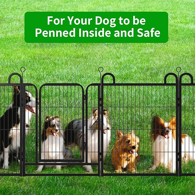 Dog Playpen Outdoor 12 Piece Panels Heavy Duty Dog Fence 32" Height Anti-Rust with Doors Portable for RV Camping Yard, Total 27FT, 58 Sq.ft, Snowy Black