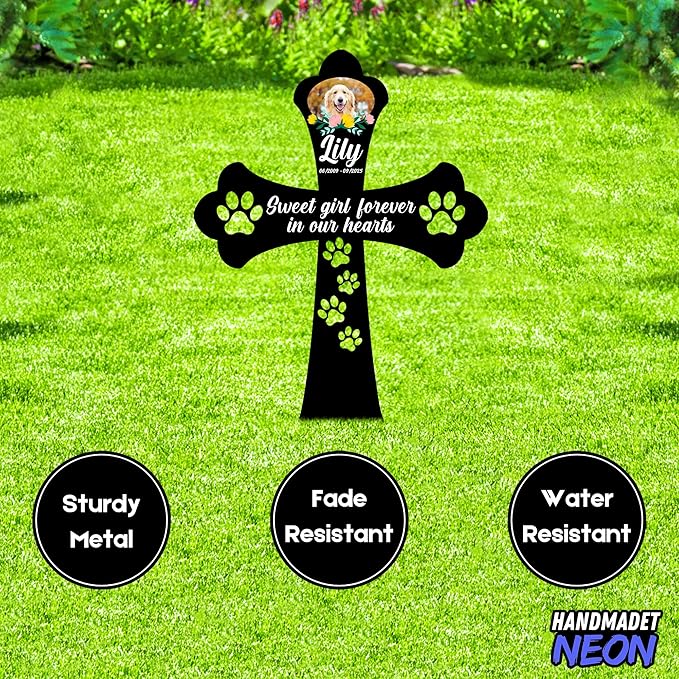 Personalized Dog Memorial Cross Garden Stake with Photo, Custom Picture UV Printed Metal Grave Marker, Image in Loving Memory Outdoor Decor Pet Loss Sympathy Gifts for Dogs Lover