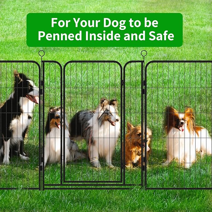 Dog Playpen Outdoor Extra Wide 32 Piece Panels Heavy Duty Dog Fence 40" Height Anti-Rust with Doors Portable for RV Camping Yard, Total 84FT, 561 Sq.ft, Snowy Black