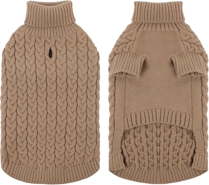 SAWMONG Dog Sweater, Dog Sweaters for Large Dogs Girls Boys, Pullover Turtleneck Knitted Doggy Sweatshirt, Cold Weather Pet Clothes(Khaki, 2X-Large
