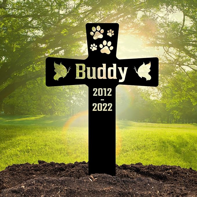 Custom Pet Memorial Grave Marker | Personalized Pet Grave Marker for Outdoor Garden & Cemetery | Engraved Tombstone with Name and Years | Dog or Cat Memorial Stone for Pet Loss Tribute