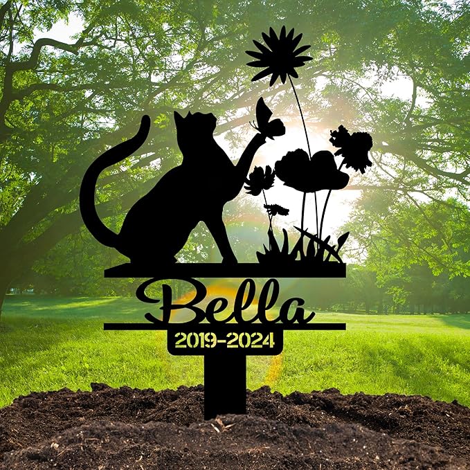 Custom Pet Grave Makers Cat Outdoor, Personalized Cat Memorial Headstones and Grave Makers for Pet Cemetery, Custom Name and Date Pet Tombstone Graveyard Different Sizes and Colors