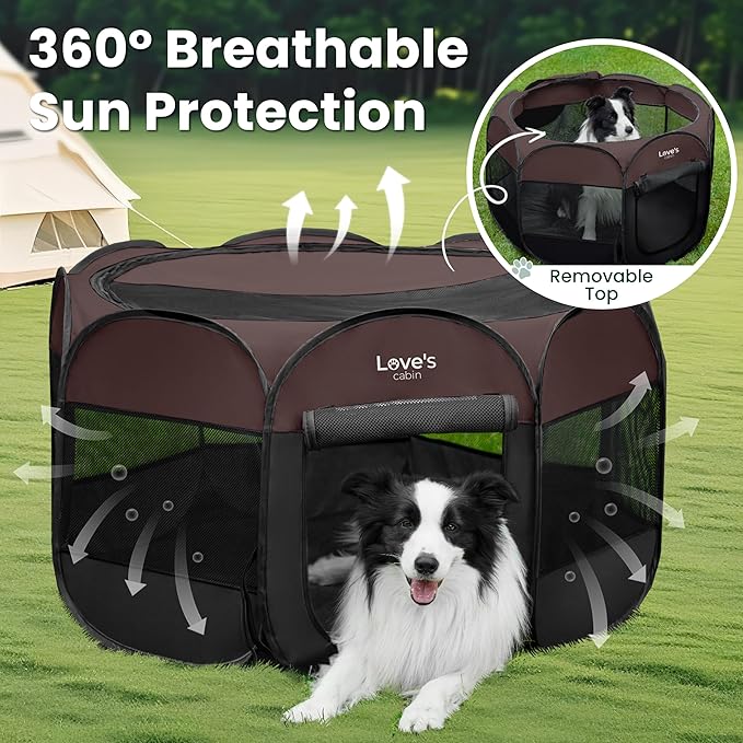 Love's cabin Pet Puppy Dog Playpen, Small Dog Tent Crates Cage Indoor/Outdoor, Portable Playpen for Cat, Foldable Pop Up Dog Kennel Playpen with Carring Case, Removable Zipper Top, Brown
