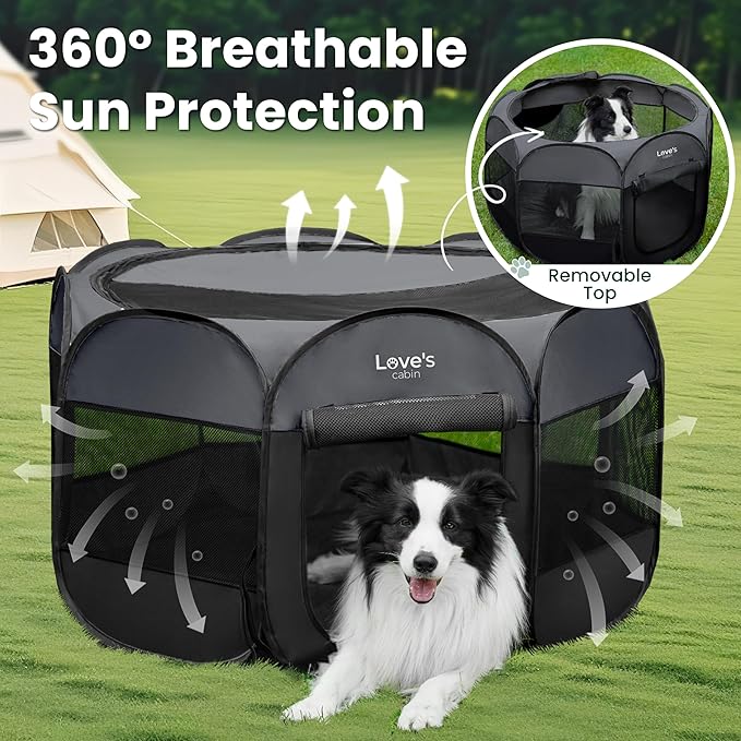 Love's cabin Pet Puppy Dog Playpen, Medium Dog Tent Crates Cage Indoor/Outdoor, Portable Playpen for Cat, Foldable Pop Up Dog Kennel Playpen with Carring Case, Removable Zipper Top, Dark Grey
