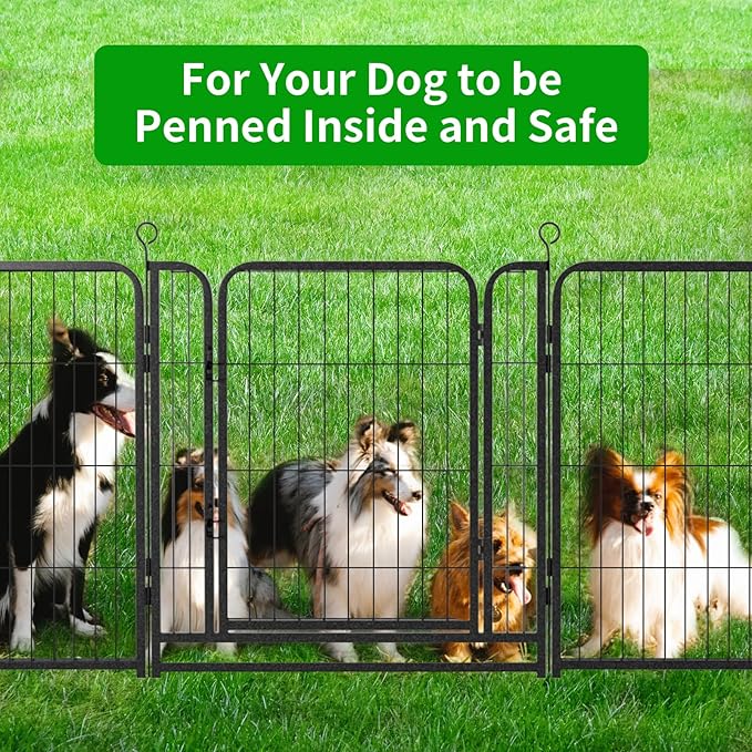 Dog Playpen Outdoor Extra Wide 12 Piece Panels Heavy Duty Dog Fence 32" Height Anti-Rust with Doors Portable for RV Camping Yard, Total 32FT, 79 Sq.ft, Snowy Black