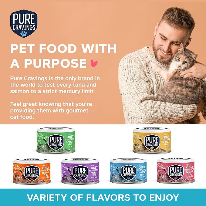 Pure Cravings Wet Cat Food Canned Sardines Cutlets in Gravy, Every Catch is Mercury-Tested, Moist Can Fish for Cats, Grain-Free, Protein, Non-GMO, Pack of 12
