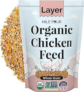 Organic Chicken Feed – Layer Whole Grain, Non-GMO, USA Grown, 16% Protein, Corn-Free, Soy-Free, Non-Medicated Feed for Chickens, 23 lbs