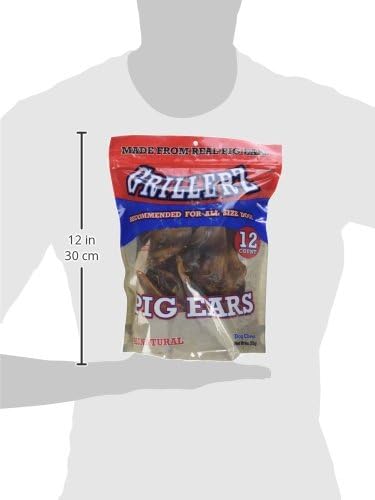 Grillerz Real Pig Ears, 12 Count, Single Ingredient, All Natural Pig Ears for Dogs, Dog Chew for Healthy Teeth, High Protein, Easily Digestible, for Adult Life Stages