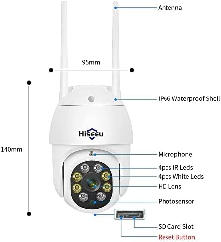 Hiseeu 2Pcs 5MP Security Camera PTZ Wireless Cameras Two Way Vioice Surveillance Camera Full Color Night Vision, IP66 Waterproof 24/7 Record for Outdoor Home Security Compatible Alexa