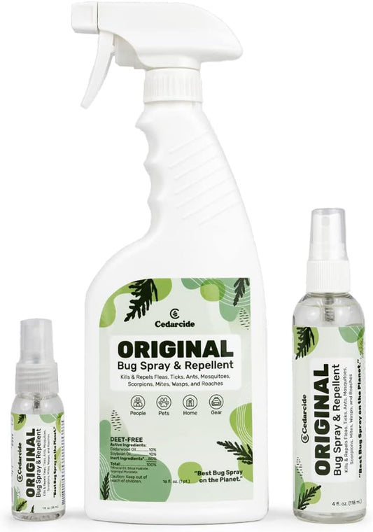 Cedarcide Original Bug Spray | Repel & Kill Fleas, Ticks, Mosquitoes, Mites, Ants & Chiggers | for use on People, Pets & Home | Natural Cedar Oil | Eco-Friendly | Small Size Kit