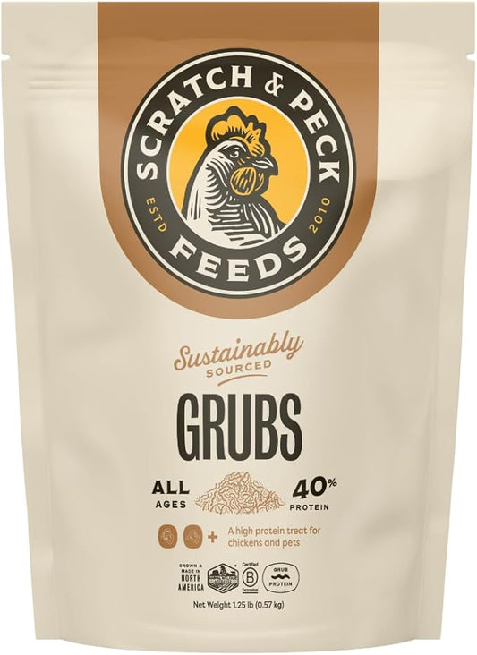 Scratch and Peck Grubs for Chickens and Ducks - 20 oz Bag - Sustainably Sourced - Naturally High Protein, Calcium Dense - Dried Black Soldier Fly Larvae Bird Treats