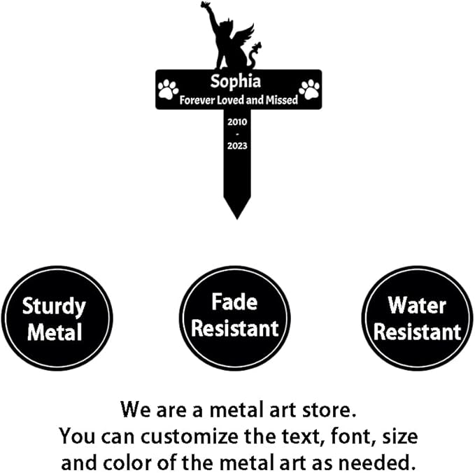 Personalized Cat Memorial Grave Marker Stake, Custom Pet Cat Memorial Stake Grave Marker for Outdoors Paws Cat Metal Plaque Sign with Stake, Cat Memorial Gift Garden Stake Sympathy Sign