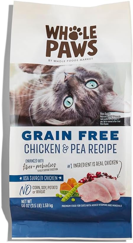Whole Paws, Grain-Free Dry Cat Food, Chicken & Pea Recipe, Enhanced with Fiber & Prebiotics, 3.5 lb