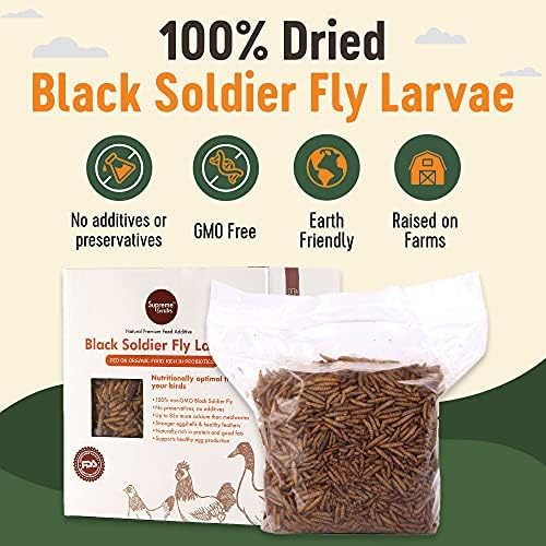 Natural Black Soldier Fly Larvae for Chickens, 85X More Calcium Than Mealworms-High Protein Grub Food Chicken Treats for Hens, Probiotic & Calcium Rich Chicken Feed, Bird Treat 1lb