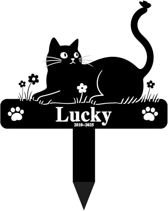 Custom Cat Grave Marker Cat Burial Stake, Personalized Butterfly Flowers Cat Memorial Garden Stake, Metal Cat Memorial Plaque for Outdoors, Customized Pet Headstone