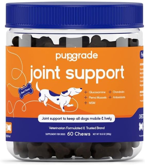 PupGrade Joint Support Supplement for Dogs - Natural Glucosamine Chondroitin with MSM - Hip & Joint Pain Relief - Recommended for Hip Dysplasia, Arthritis & Joint Disease - USA Tested - 60 Chews