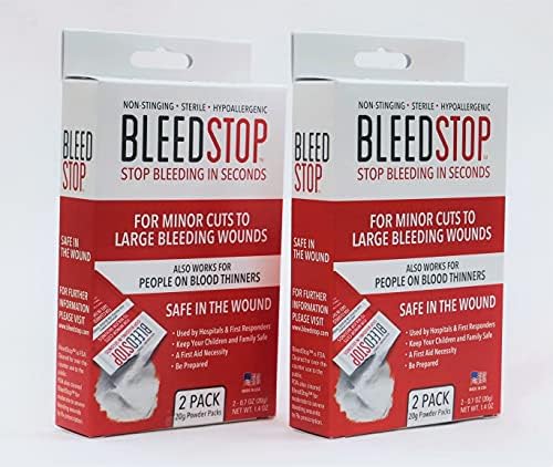 BleedStop™ First Aid Powder for Blood Clotting, Trauma Kit, Blood Thinner Patients, Camping Safety, and Survival Equipment for Moderate to Severe Bleeding Wounds or Nosebleeds - 4 (20g) Pouches