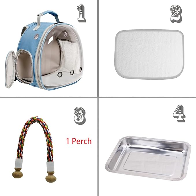 Small Bird Travel Backpack Carrier Cage, Backpack to Transport Backpack Carrier with Metal Tray Stand Perch for Parakeet Cockatiel Budgies Vet Carry Bag