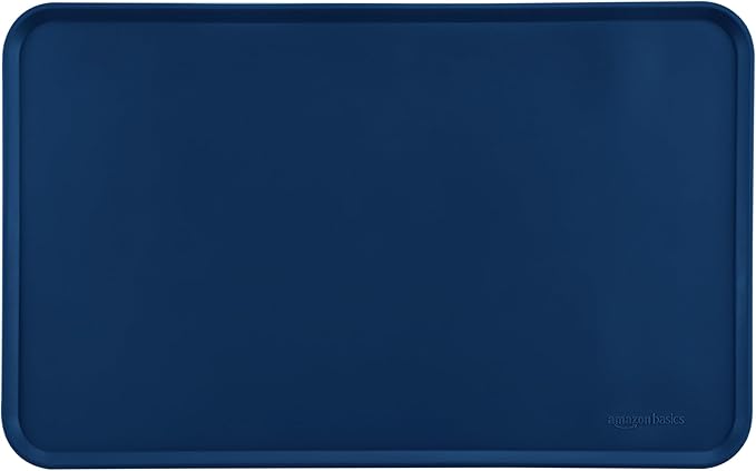 Amazon Basics Waterproof Anti-Slip Silicone Cat & Dog Food Mat, Pet Mats with Raised Edges for Food and Water Bowl to Protect Floors, 18.5 x 11.5 Inches, Blue, Solid