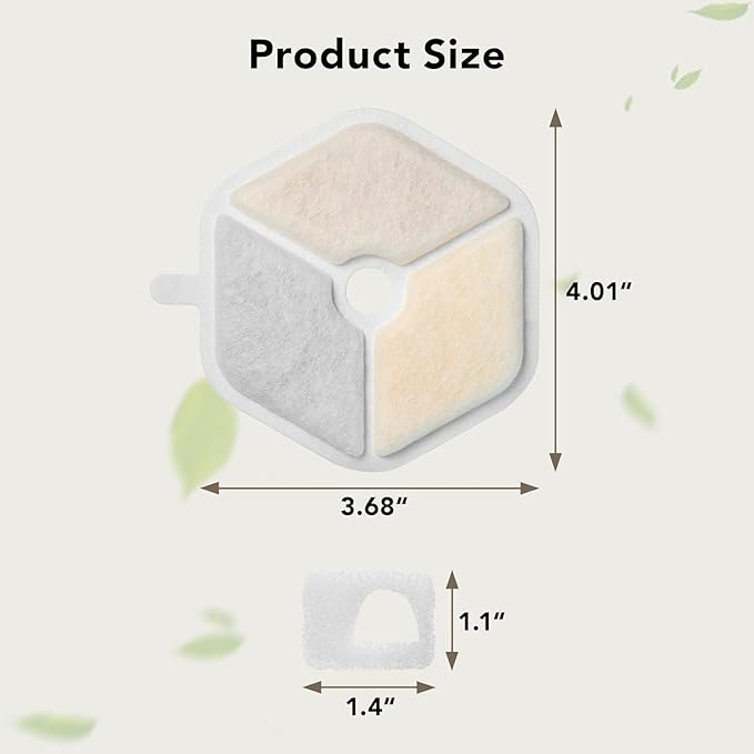 12 Packs Official Replacement Filters and 12 Packs Sponges for 152oz/4.5L Wireless Cat Water Fountain PTM-643