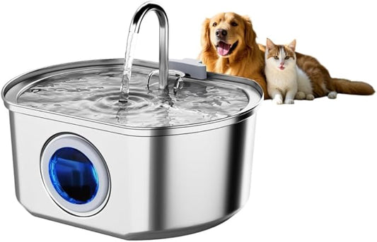 Stainless Steel Cat Water Fountain, 108oz/3.2L Automatic Pet Water Dispenser with Water Level Window, Quiet Pump, Multi-Stage Filtration for Cats and Dogs